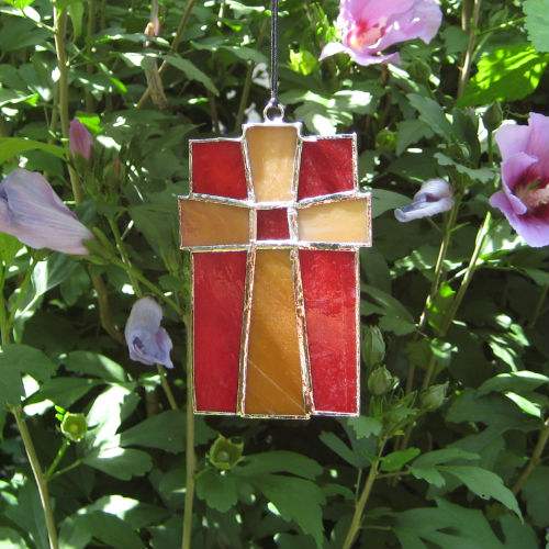 Medium "STAINED GLASS CROSS" Amazing Grace Chime - Click Image to Close