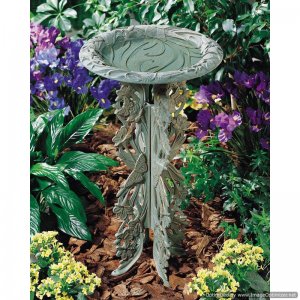 Verdigris Butterfly Birdbath and Pedestal