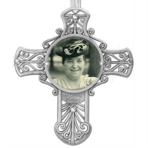 In Loving Memory Photo Cross Memorial Ornament - Click Image to Close