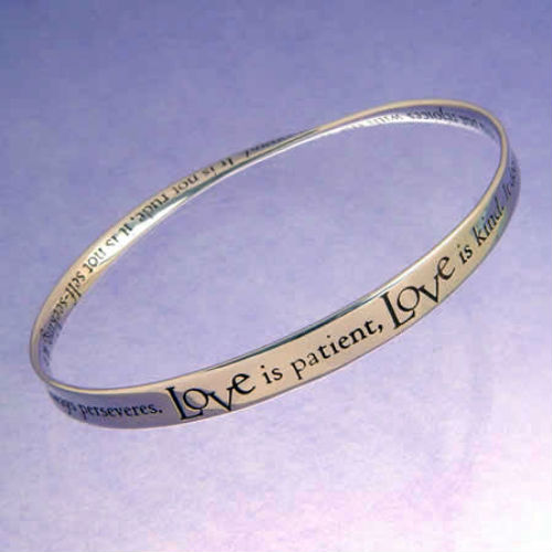 Love is Patient Corinthians Mobius Bracelet - Sterling Silver - Click Image to Close