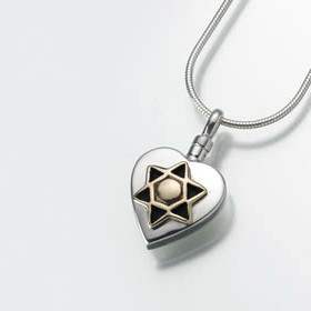 Star of David Keepsake Cremation Jewelry - SS w/14K Inset