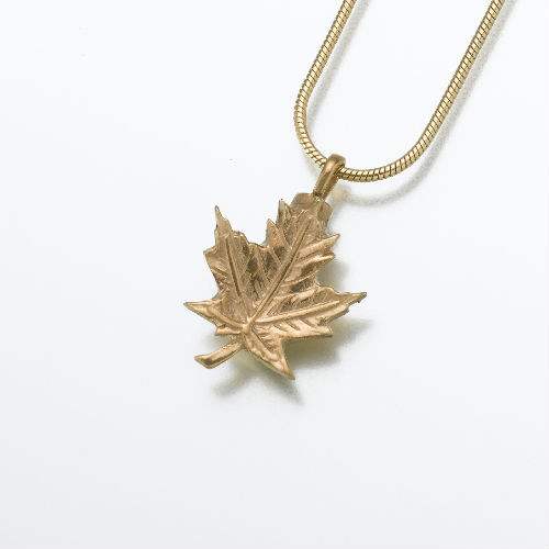 Maple Leaf Keepsake Cremation Jewelry - Gold Vermeil - Click Image to Close