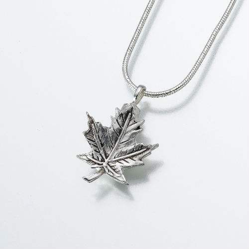 Maple Leaf Keepsake Cremation Jewelry - Sterling Silver - Click Image to Close