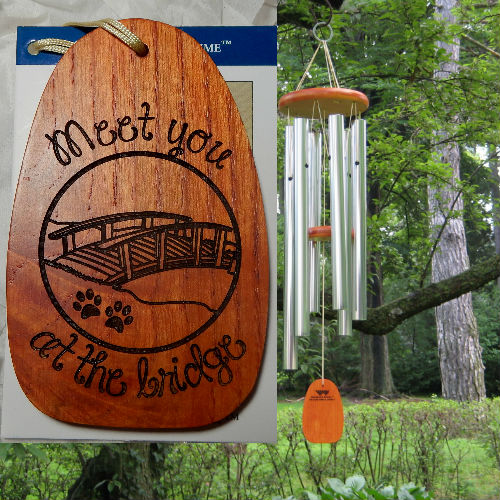 Medium "RAINBOW BRIDGE" Dog / Cat Loss Wind Chime. Personalized - Click Image to Close